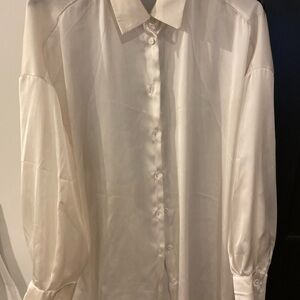 Zara Ivory Satin Button-Up Blouse